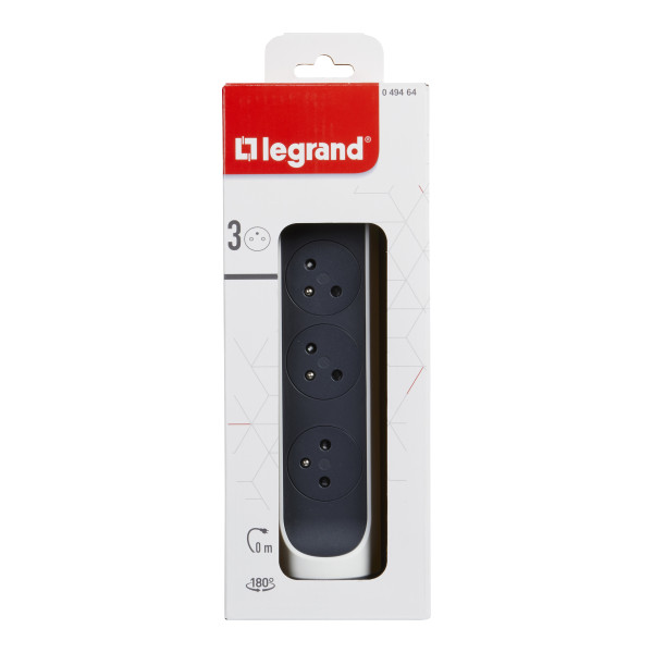 Legrand - Rallonge multiprise rotatif avec 3 prises de courant Surface et interrupteur à câbler - blanc et gris foncé