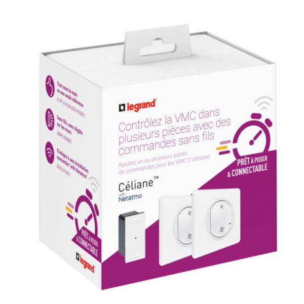 Prêt-à-poser Céliane ajouter une commande VMC avec 2 commandes sans fils et 1 micromodule - blanc Tunisie-Boutique